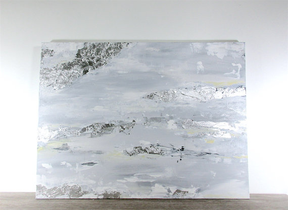 570x417 Modern Abstract Metal Wall Sculpture Art Contemporary Painting - Silver Leaf Painting