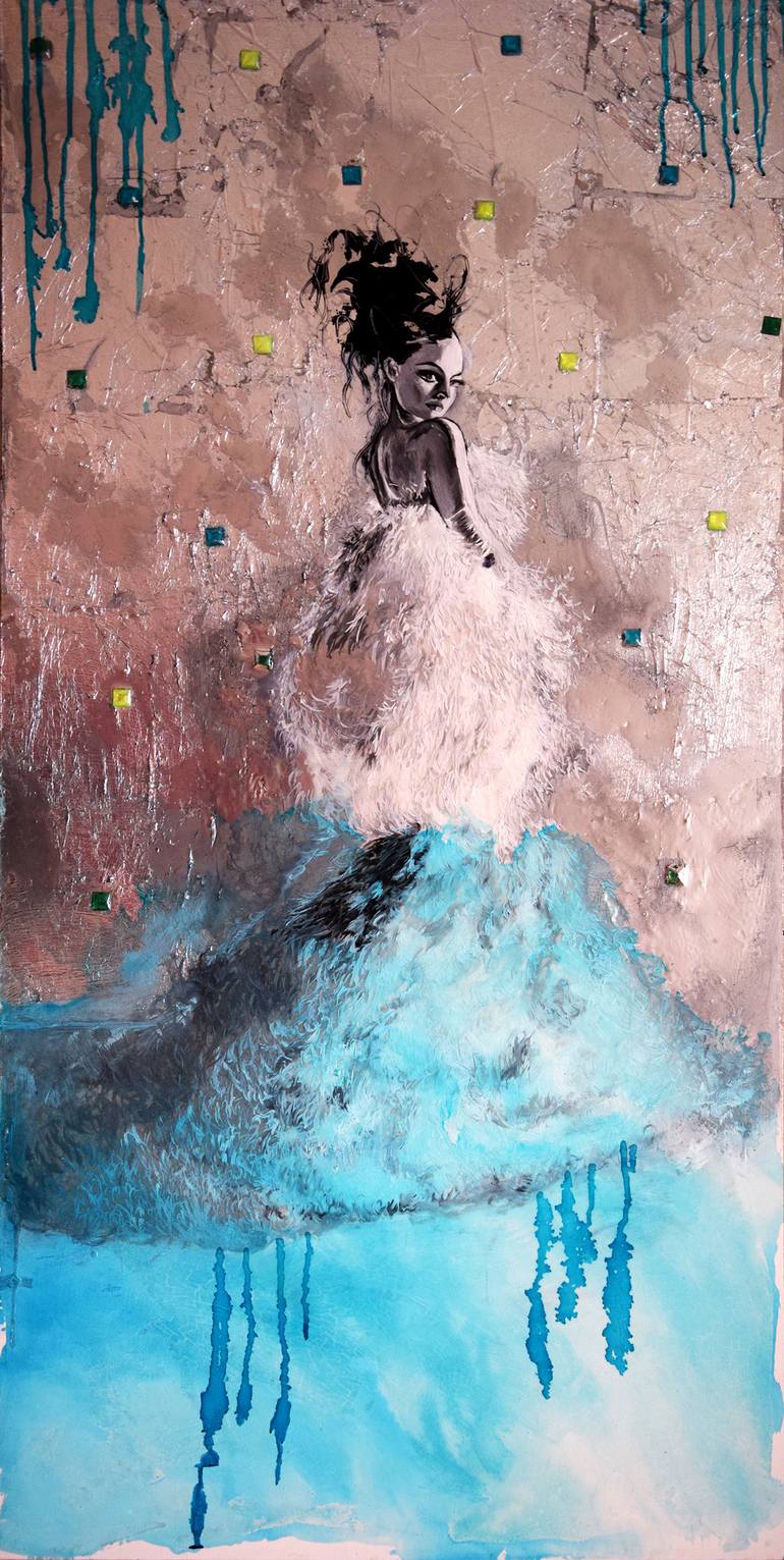 770x1531 Saatchi Art Fashionista Large Silver Leaf 122 Cm X 60 Cm Modern - Silver Leaf Painting