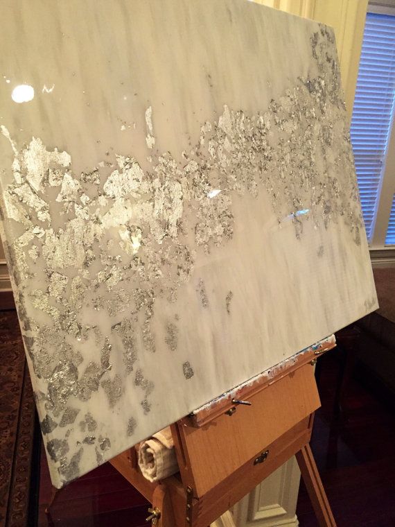 570x760 Silver Leaf And Grey Abstract Painting With High Gloss Resin 24x30 - Silver Leaf Painting