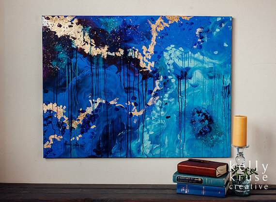 570x416 The Secret Original Canvas Painting Acrylic Gold Leaf - Silver Leaf Painting