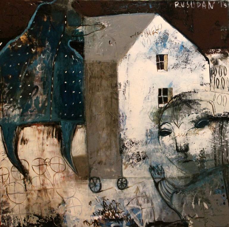 770x763 Saatchi Art Moonlight And Silver House Painting By Rusudan - Silver Moonlight Painting
