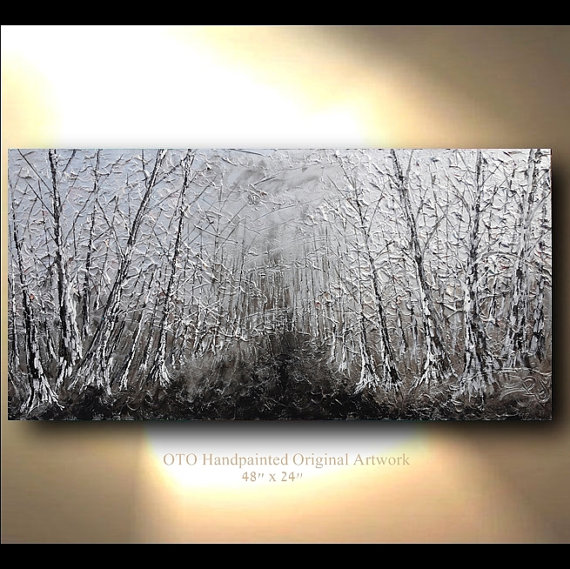 570x569 Silver Paintings Original Tree Painting Metallic Silver Landscape - Silver Painting