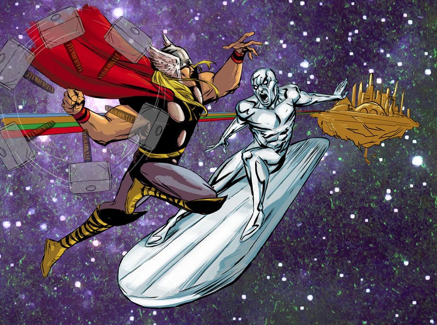 900x669 Thor Vs Silver Surfer Marvel Character Showdown Digitalart.io - Silver Surfer Painting