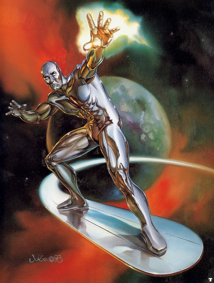 908x1200 Jb 1993 Silver Surfer Bell Julie Artists Art Might - Silver Surfer Painting