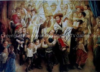 350x254 Simchat Torah By Elena Flerova Jewish Art Jewish - Simchat Torah Painting