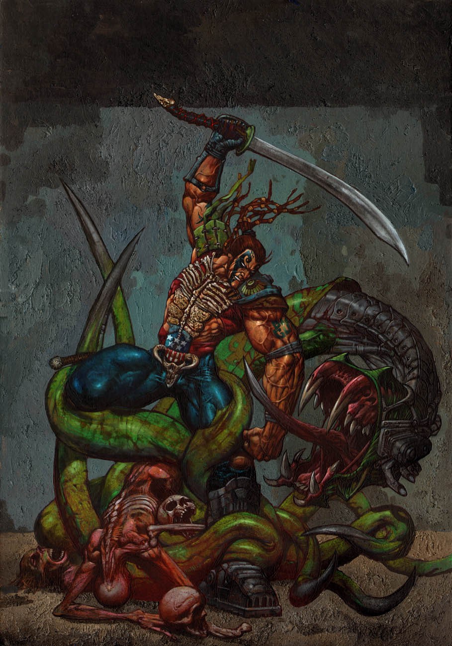 909x1300 Simon Bisley Trakk Mutant Earth Cover Painting Inches - Simon Bisley Painting