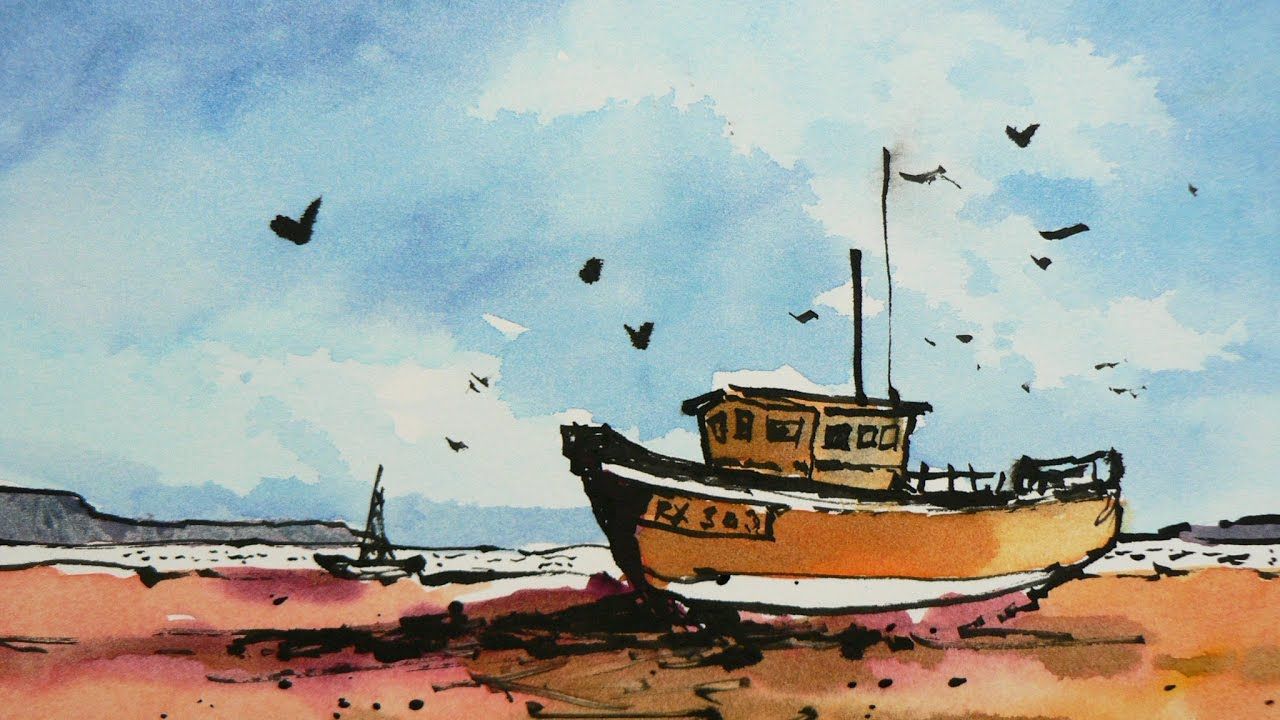 1280x720 Painting A Boat In Pen And Wash - Simple Boat Painting