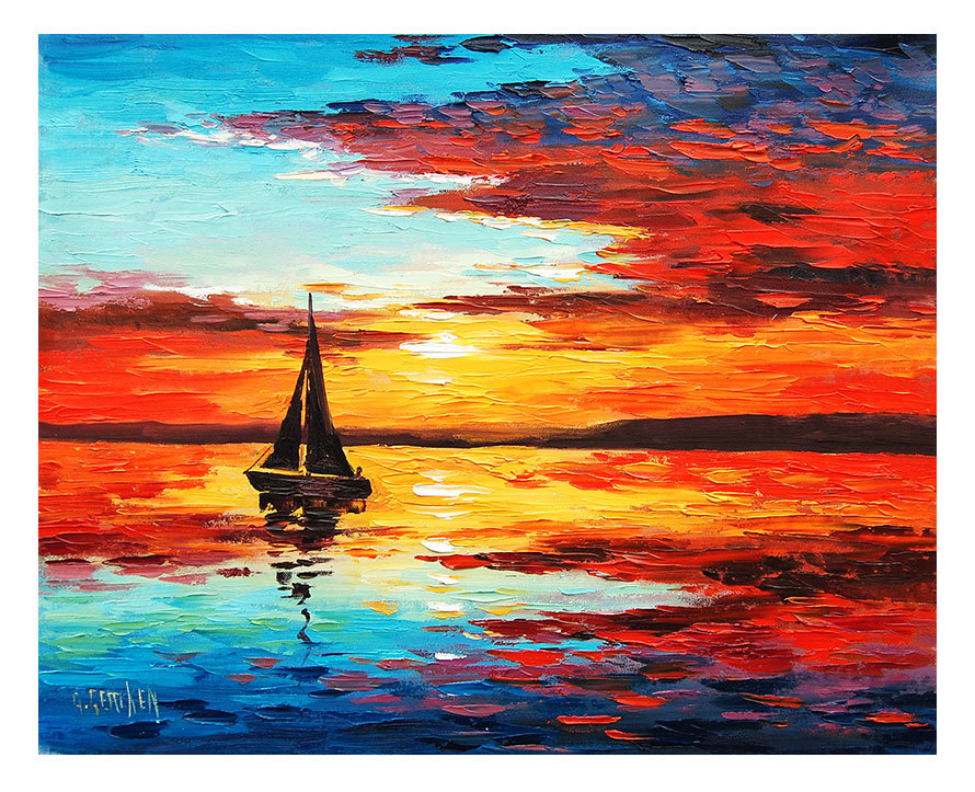 890x723 Sunset Oil Painting Sailing Boat Decor By Graham Gercken - Simple Boat Painting