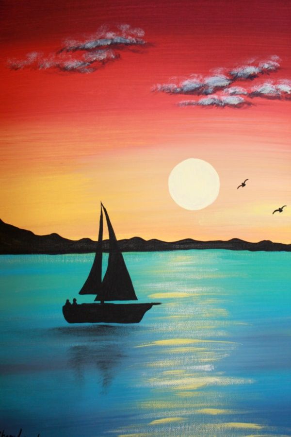 600x900 42 Simple Acrylic Canvas Painting Ideas For Beginners - Simple Boat Painting