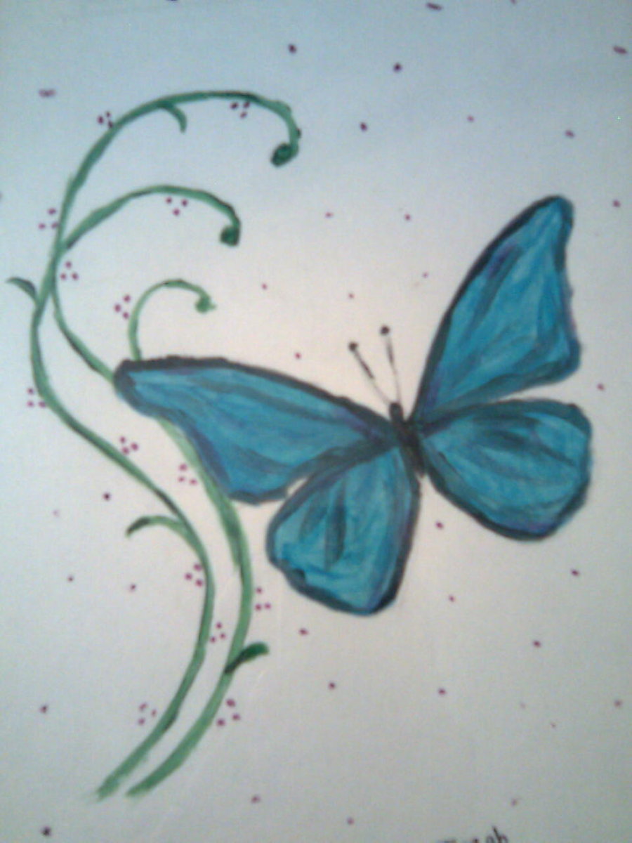 900x1200 Butterfly Blue Painting By Namineeveninglight - Simple Butterfly Painting