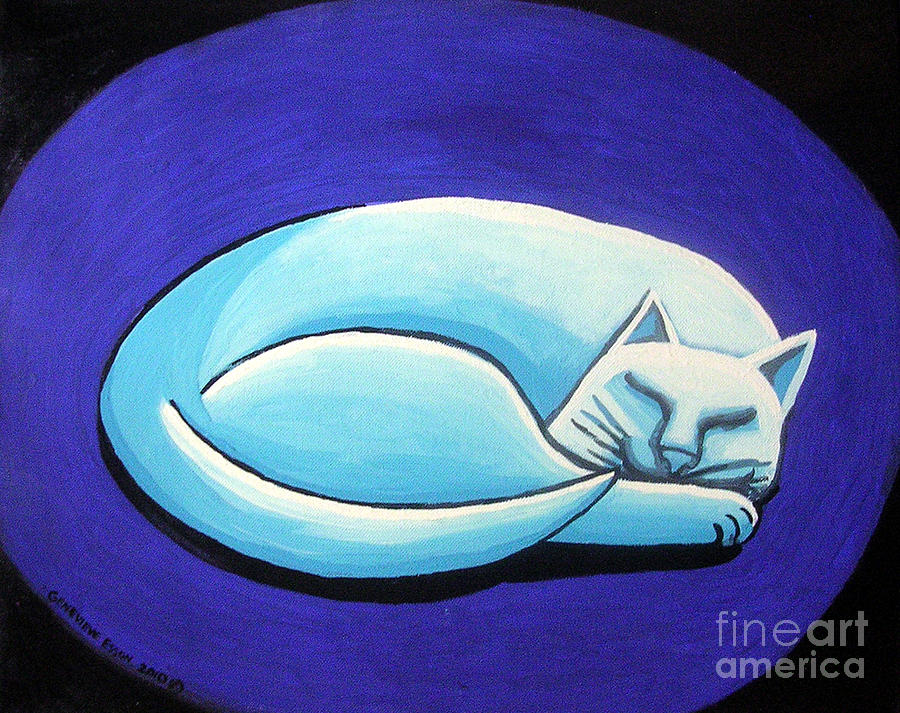 900x713 Sleeping Cat Painting By Genevieve Esson - Simple Cat Painting