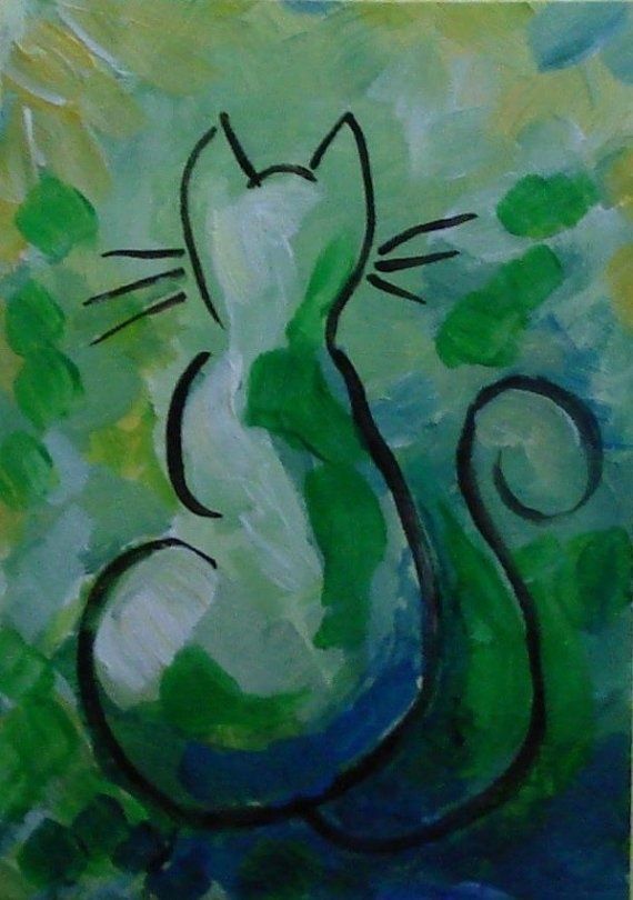 570x810 Easy Acrylic Painting Ideas Cat Aceo - Simple Cat Painting