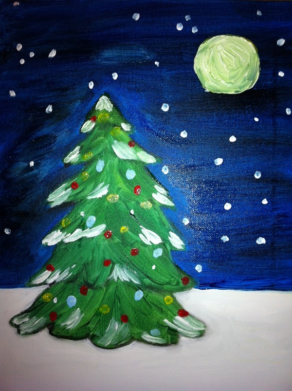 600x803 40 Painting Ideas For Kids - Simple Christmas Tree Painting