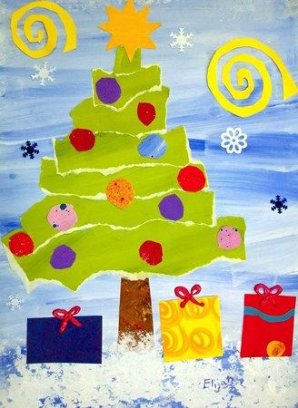 328x450 Christmas Tree Collagey Mixed Media Celebrate Christmas - Simple Christmas Tree Painting