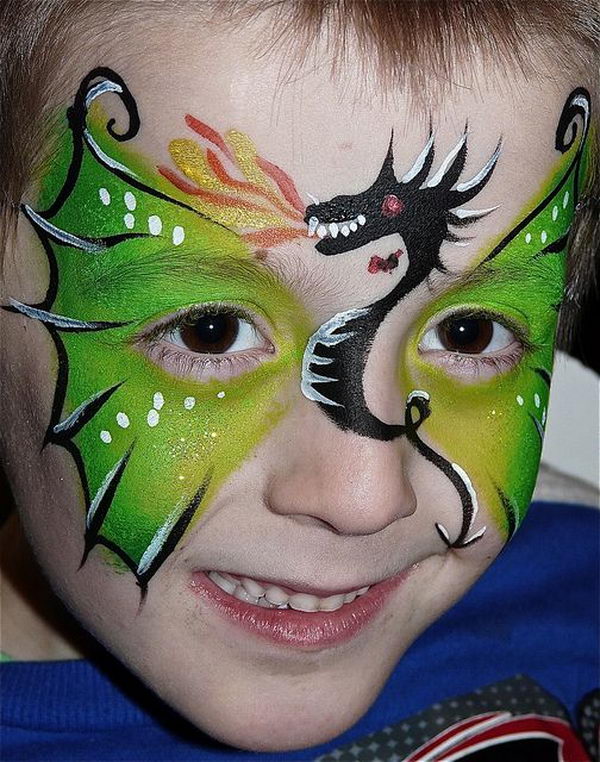600x762 30 Cool Face Painting Ideas For Kids - Simple Dragon Painting