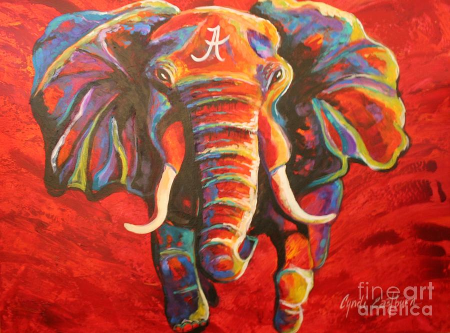 900x665 Crimson Tide Elephant Painting By Cyndi Eastburn - Simple Elephant Painting