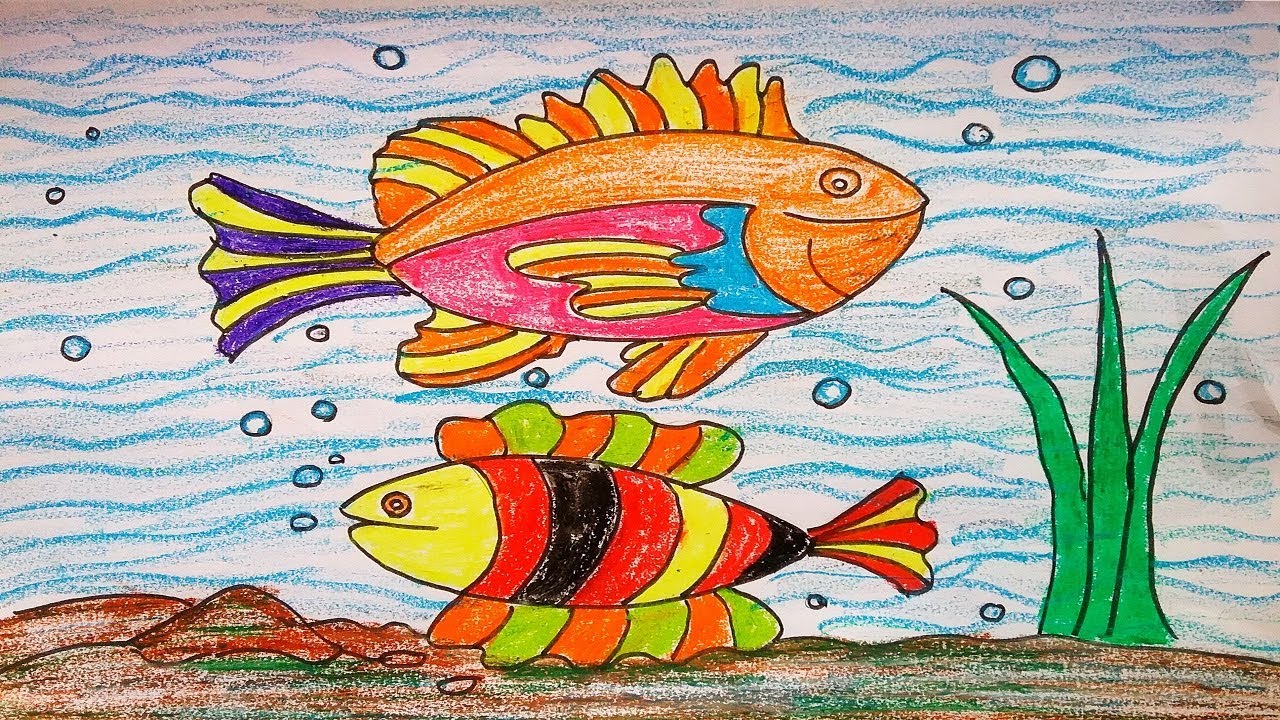 1280x720 How To Draw Simple Fish Easy Kids. Drawing Aquarium Fish - Simple Fish Painting