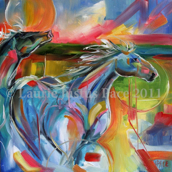 599x600 Horse Play Abstract Horse Painting For Sale By Texas Artist Laurie - Simple Horse Painting