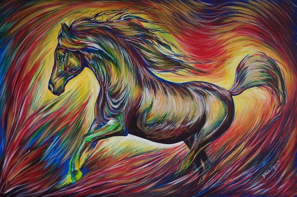 600x399 Original Horse Acrylic Painting 24inx36in By Joanna Ulinska - Simple Horse Painting