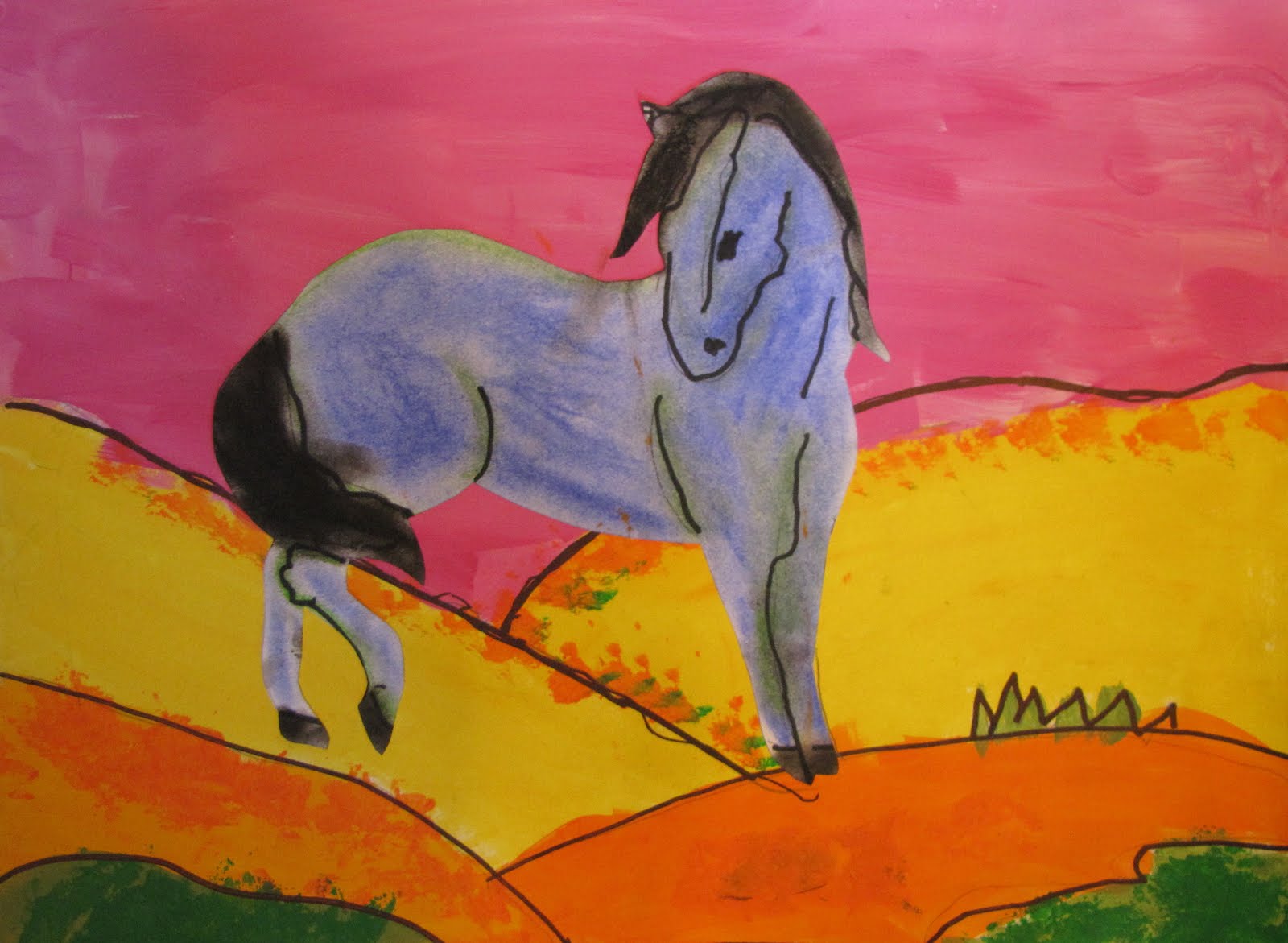 1600x1171 Do Art! Pink Elephants And Blue Horses Franz Marc For Preschoolers - Simple Horse Painting