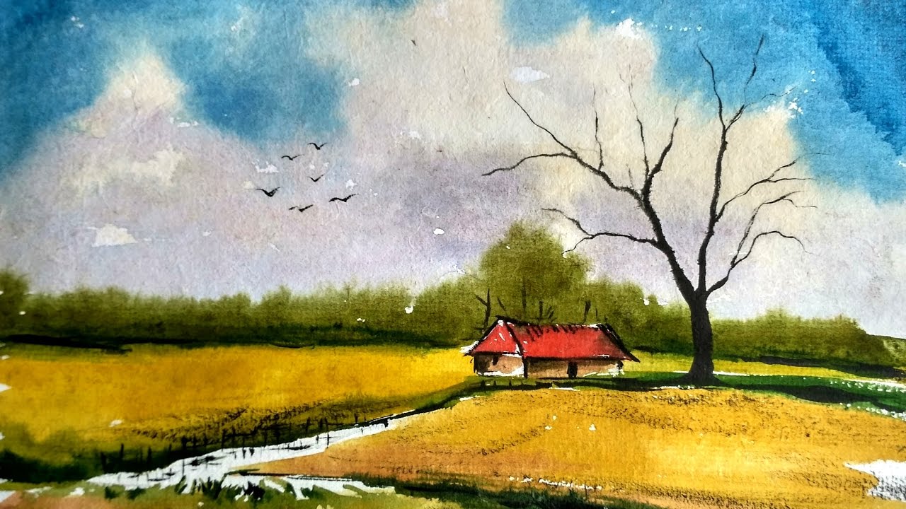1280x720 Simple Landscape Painting In Watercolor Paint With David - Simple Landscape Painting
