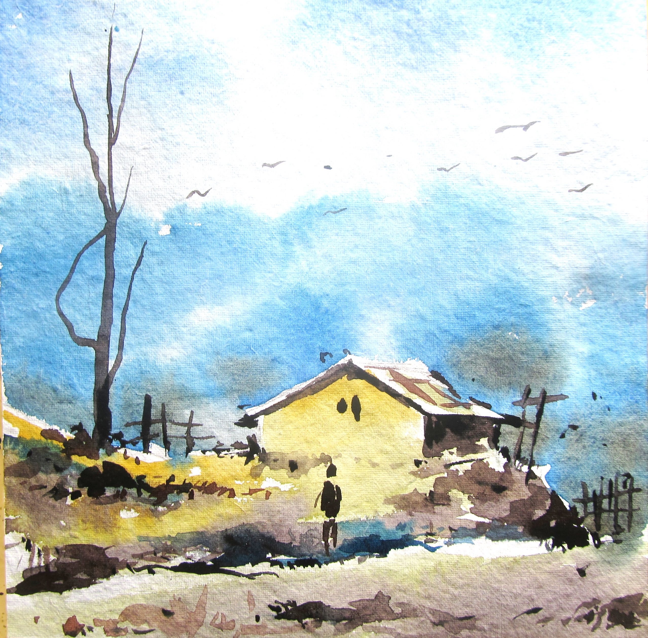 2556x2513 Simple Landscape Painting With Watercolor, Watercolor Painting - Simple Landscape Painting