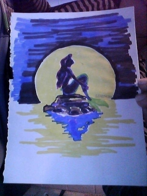 480x640 The Little Mermaid Silhouette A Piece Of Character Art Art - Simple Mermaid Painting