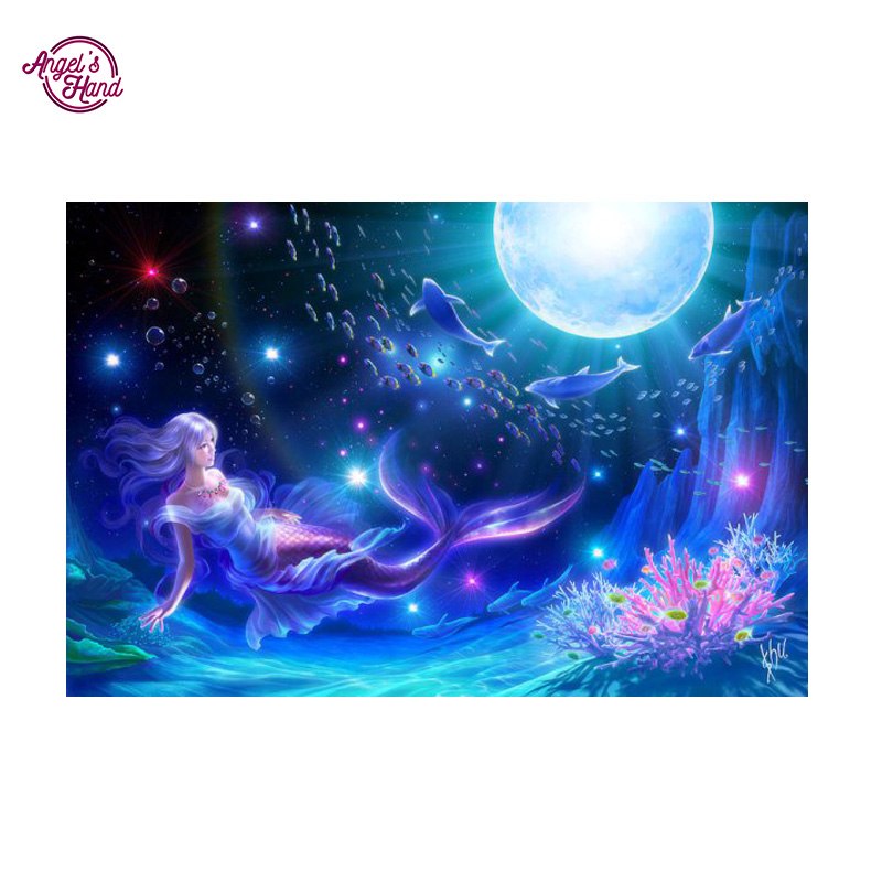 800x800 Angel's Hand Embroidery Round Simple Mermaid Diamond Rhinestones - Simple Mermaid Painting