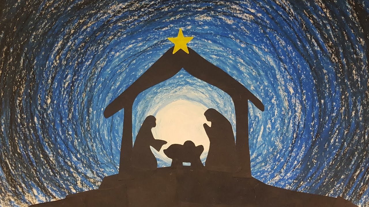 1280x720 Nativity Scene Silhouette With Oil Pastels. Art Project - Simple Nativity Painting