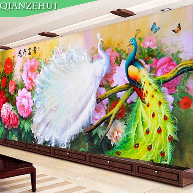 640x640 Qianzehui,needlework,diy Peacock Painting Large Screen Cross - Simple Peacock Painting