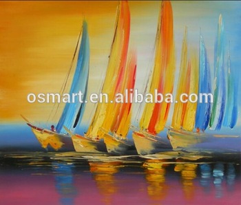 350x298 Bright Color Oil Paitnings Lowest Price Best Quality Handmade - Simple Sailboat Painting