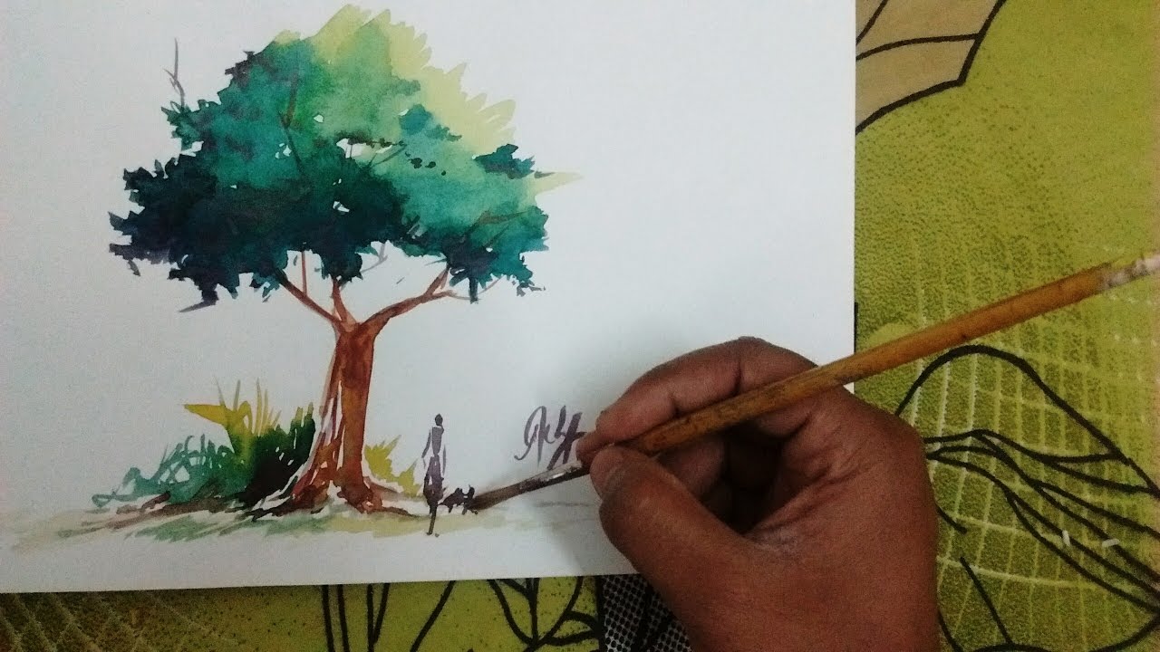 1280x720 How To Paint A Simple Tree In Water Color - Simple Tree Painting