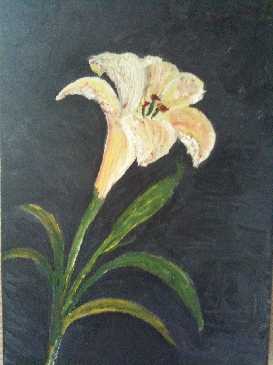 960x1280 Ann's Oil Painting Gallery Single White Lily On Pale Toilet Wall - Single Flower Oil Painting