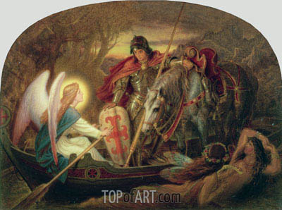 400x298 How An Angel Rowed Sir Galahad Across Dern Mere Joseph Noel - Sir Galahad Painting
