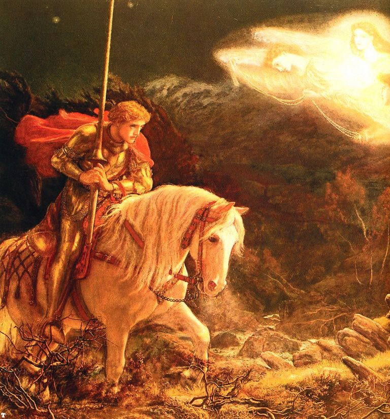 768x825 Pre Raphaelite Painting Sir Galahad, By Arthur Hughes. - Sir Galahad Painting