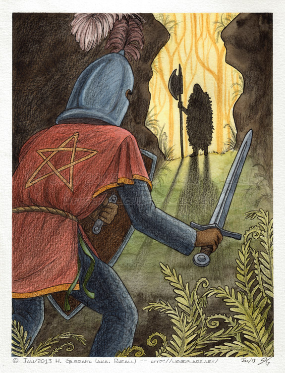 575x753 Sir Gawain Confronts The Green Knight By Rheall - Sir Gawain Painting