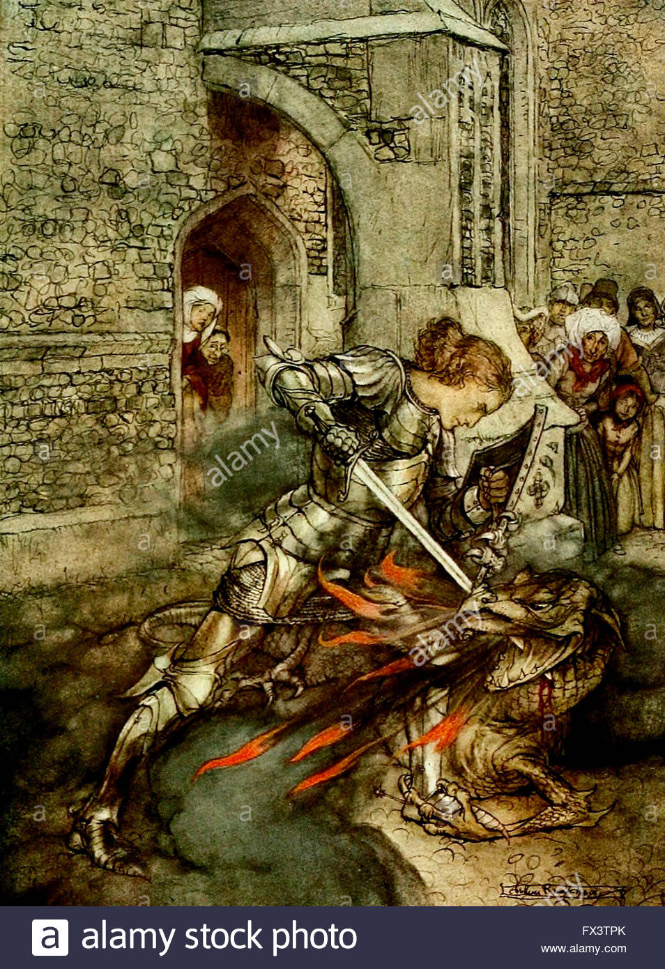 954x1390 How Sir Lancelot Fought With A Fiendly Dragon. King Arthur'S - Sir Lancelot Painting