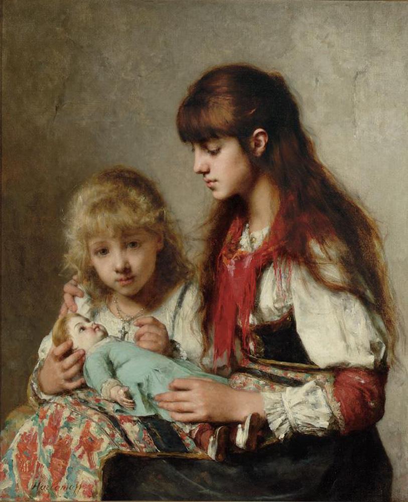 813x1000 Alexei Alexeivich Harlamoff Sisters Painting Framed Paintings - Sister Painting