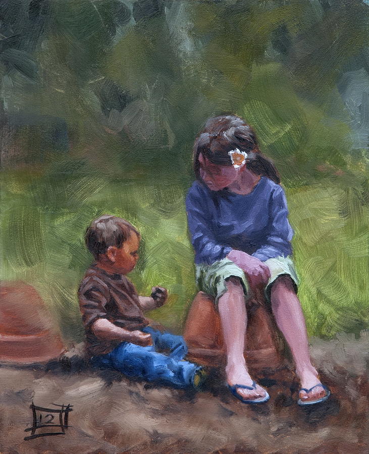731x900 Little Brother Big Sister Painting By Johan Derycke - Sister Painting