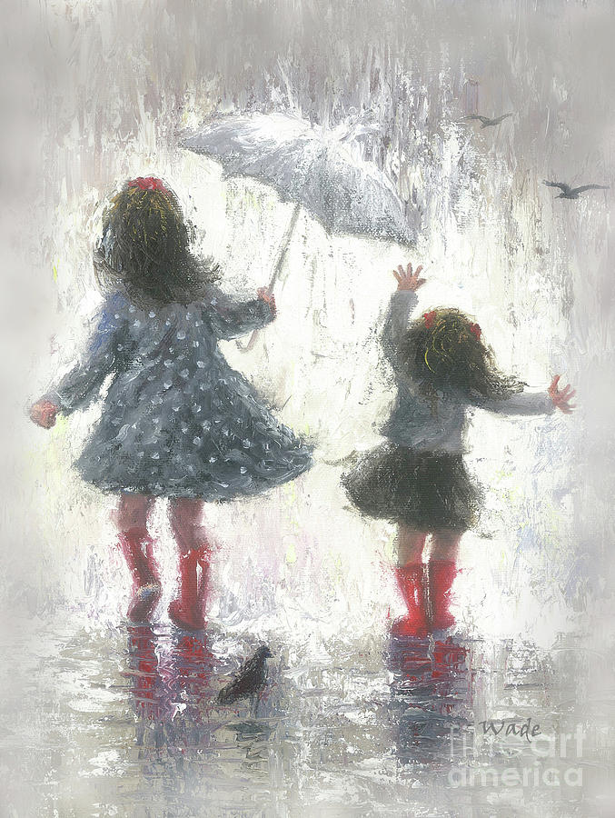 677x900 Rainy Day Walk With Sister Painting By Vickie Wade - Sister Painting