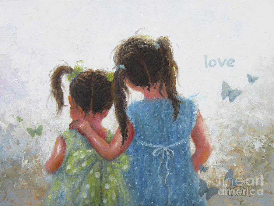 900x675 Sister Love And Butterflies Painting By Vickie Wade - Sister Painting
