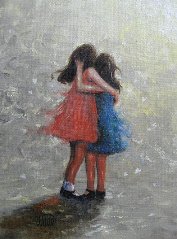 570x772 Sisters Art Print Two Sisters Hugging Girls Sister Wall - Sister Painting