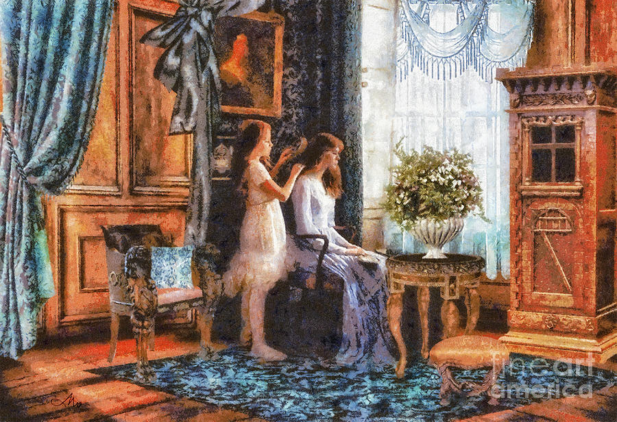 900x616 Sisters Painting By Mo T - Sister Painting