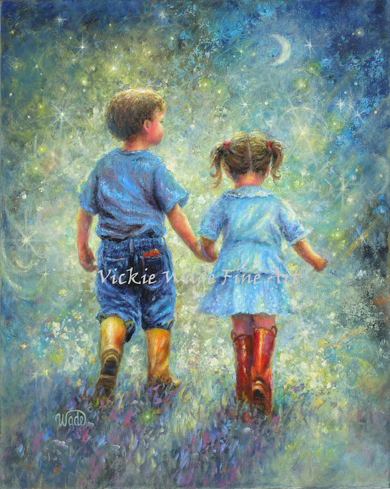 570x713 Brother Sister Art Print Big Brother Little Sister Holding - Sister Painting