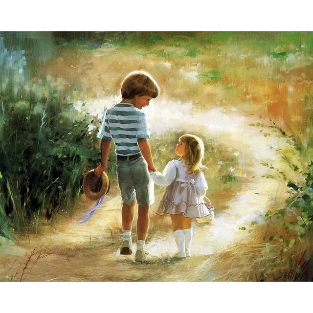 640x640 Brother And Sister Diy Digital Paint Number Canvas Art Print - Sister Painting