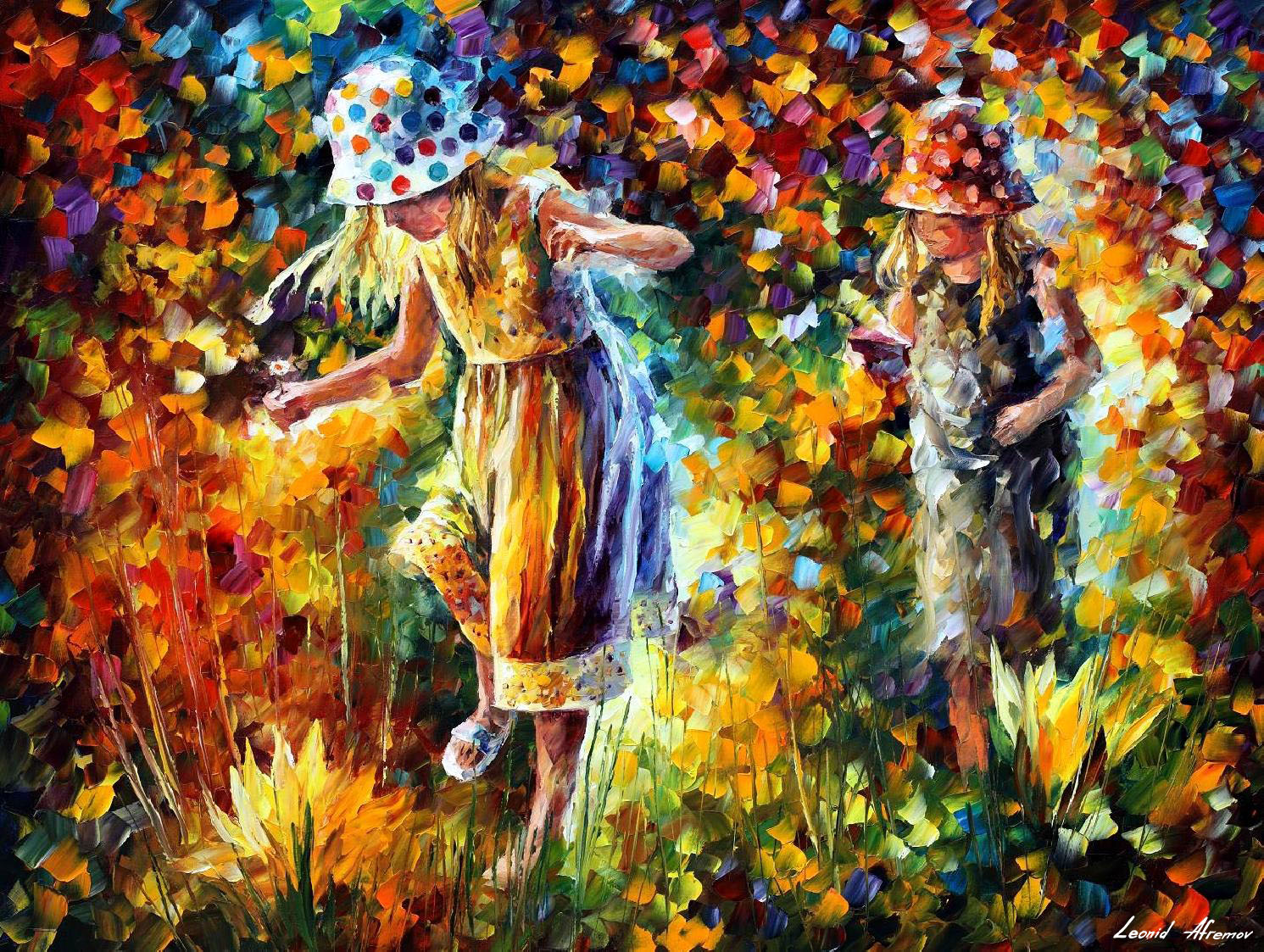 1491x1123 Two Sisters Palette Knife Oil Painting On Canvas By Leonid - Sisters Painting