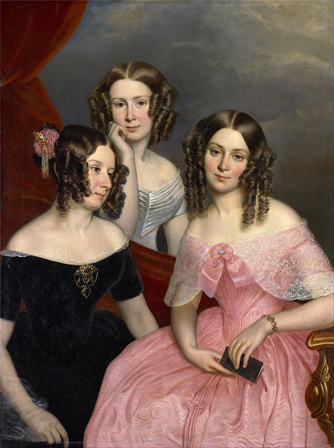 670x900 The Three Robinson Sisters Painting By George Theodore Berthon - Sisters Painting