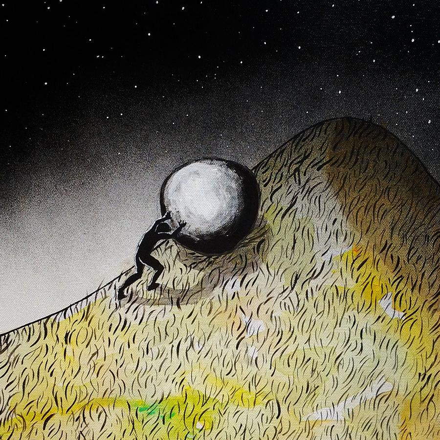 900x900 The Myth Of Sisyphus Painting By Nicci Bedson - Sisyphus Painting