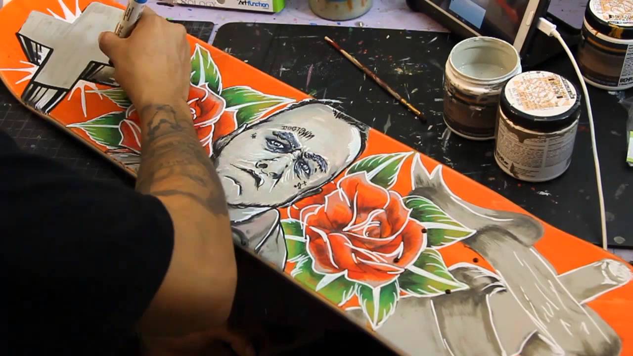 1280x720 Hand Painting A Skateboard Deck - Skate Painting