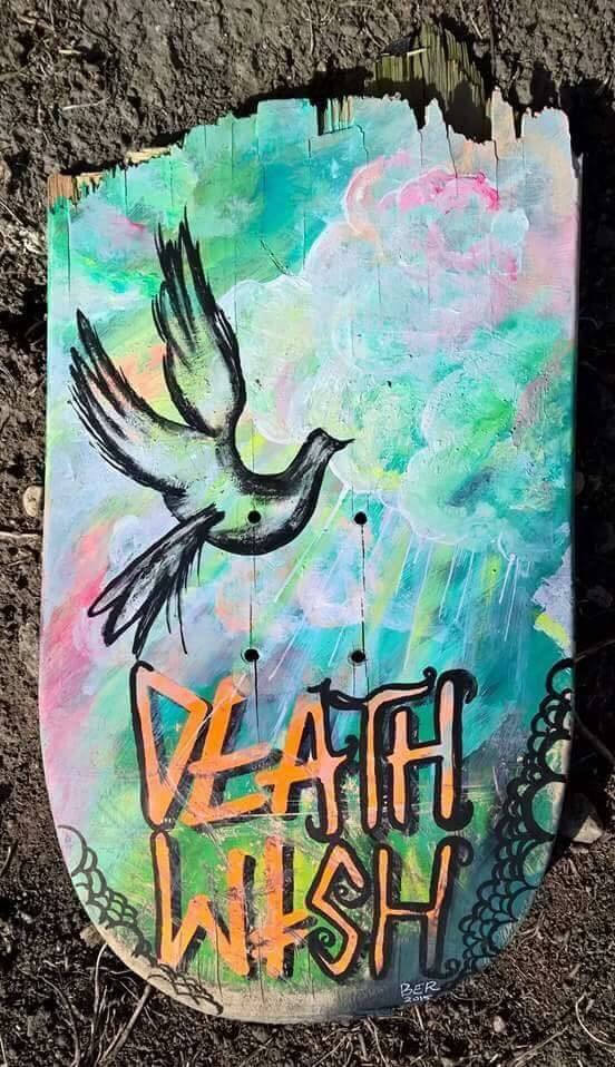552x958 Death Wish Broken Skateboard Deck Painting Art Broke Skater - Skate Painting
